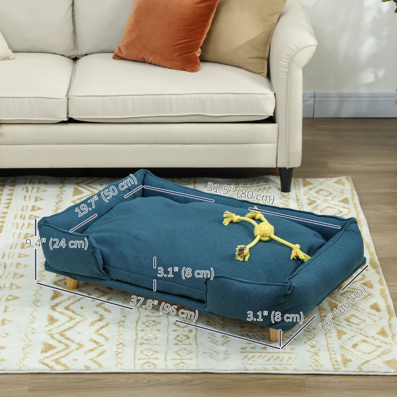 PawHut Washable Dog Sofa for Large Dogs, Elevated Pet Couch with Anti-slip Foot Pads, Dark Blue
