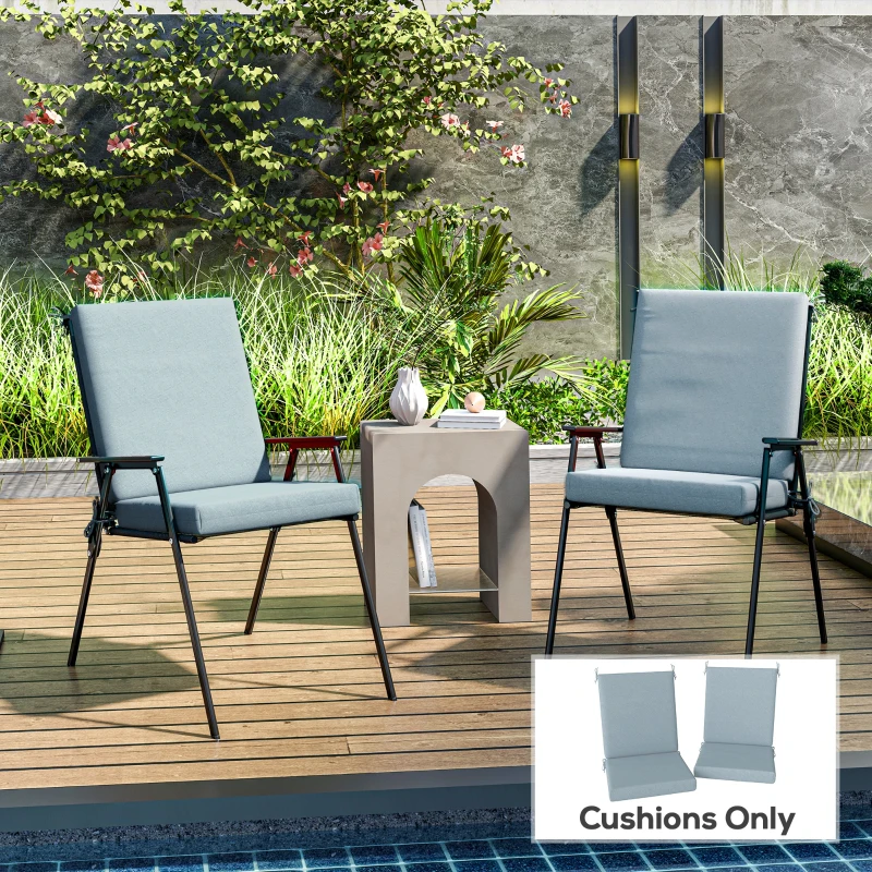 Outsunny Outdoor Cushions Set of 2 for Dining Chairs, Seat Cushions with Back, Fade-Resistant Yarn-Dyed Polyester, Light Grey