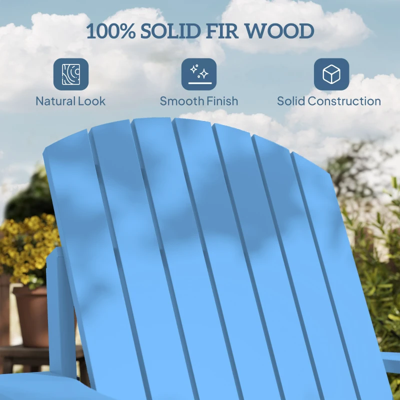 Outsunny Oversized Adirondack Chair, Outdoor Fire Pit and Porch Seating, Classic Log Lounge w/ Built-in Cupholder, Blue