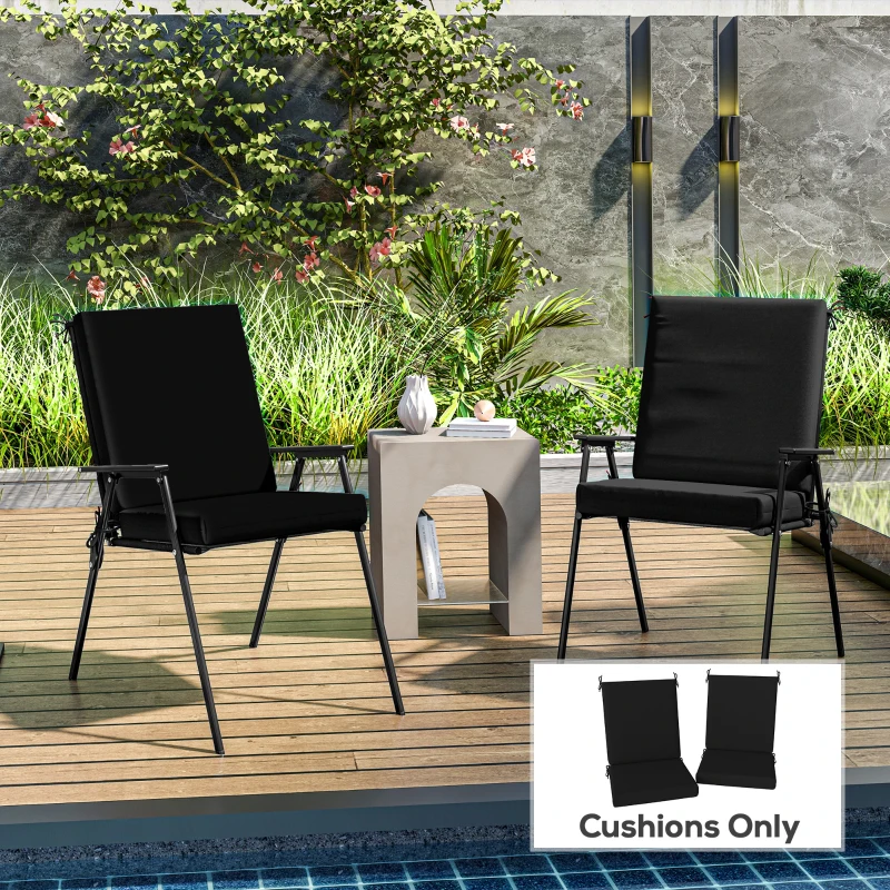 Outsunny Outdoor Cushions Set of 2 for Dining Chairs, Outdoor Seat Cushions with Back, Fade-Resistant Yarn-Dyed Polyester, Black