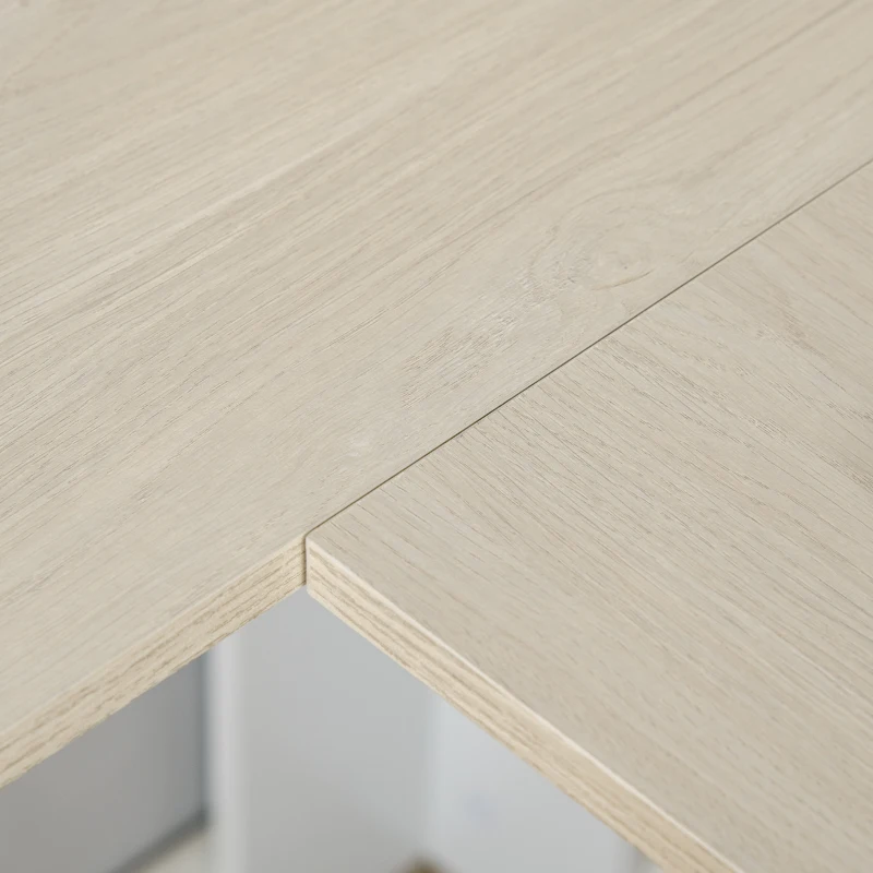 HOMCOM L-Shaped Computer Desk with Shelf and Storage Cabinet, Corner Writing Desk, Home Office Workstation, Natural Wood and White