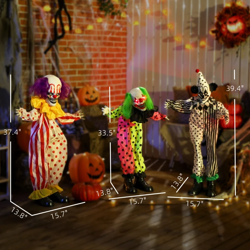 Outsunny Life Size Stackable Halloween Animated Clown with Red Light Up Eyes, Sound Activated Scary Halloween Decorations