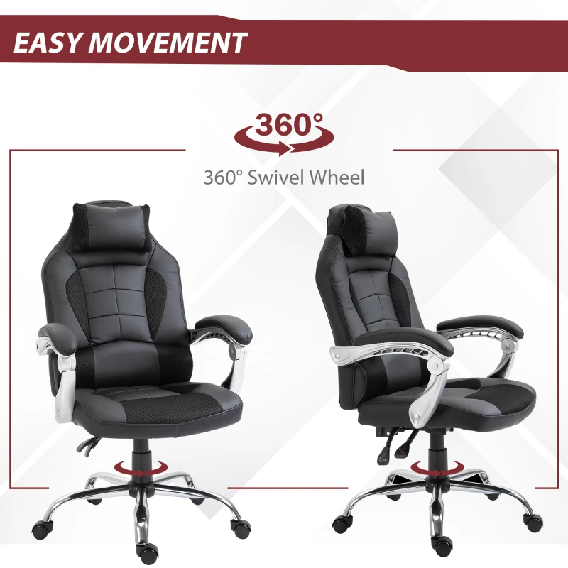 HOMCOM High Back Office Chair, Executive Racing Gaming Chair, Adjustable Recliner with Removable Headrest Pillow for Office, Black