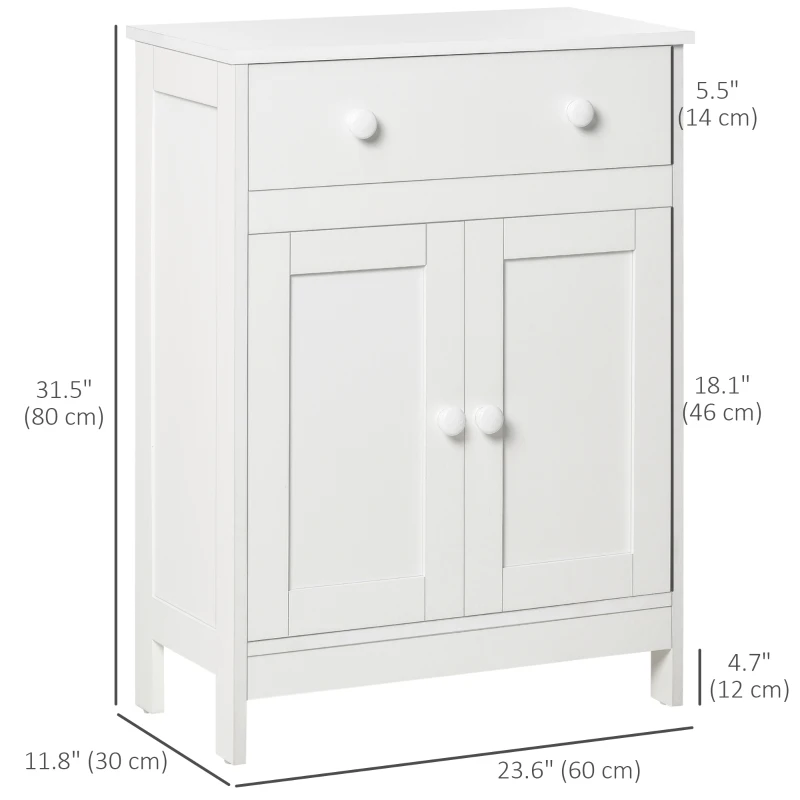 HOMCOM Bathroom Cabinet, Freestanding Accent Sideboard with Storage Drawer & Adjustable Shelf, White