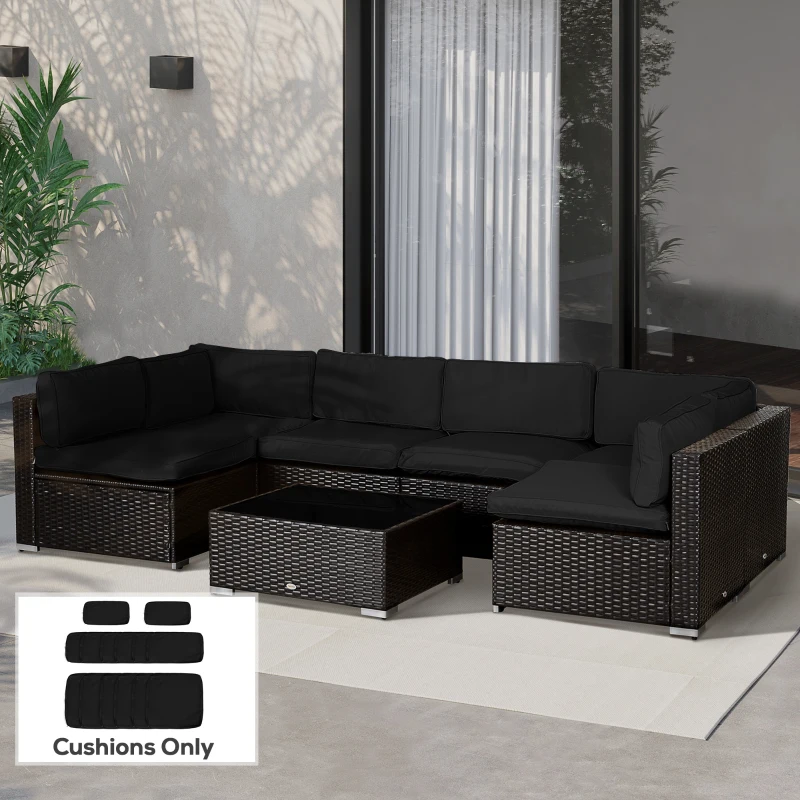 Outsunny Outdoor 14pc Patio Rattan Sofa Set Cushion Polyester Cover Replacement Set - No Cushion Included, Black