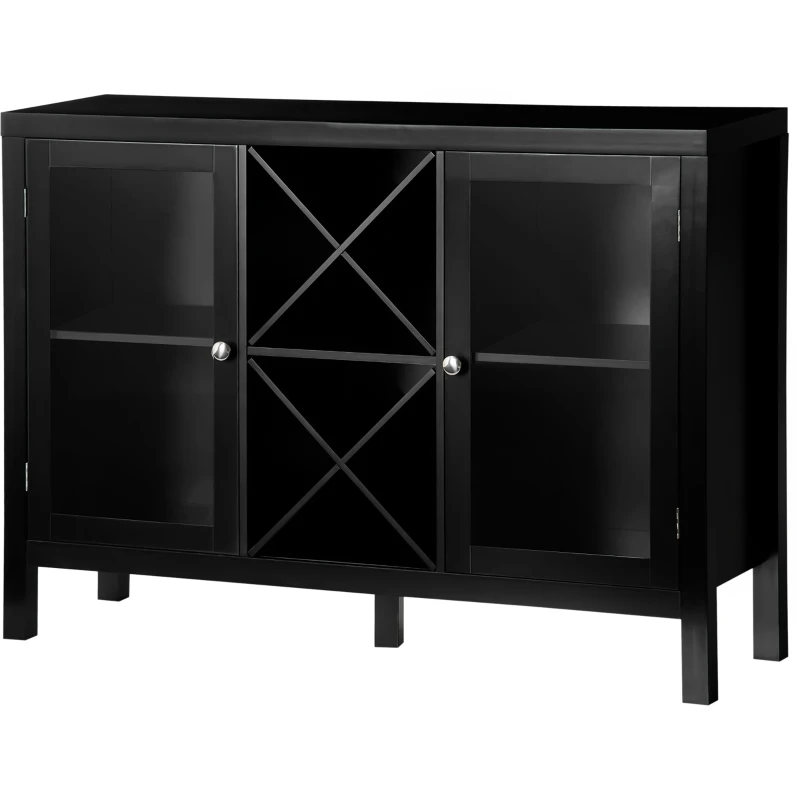 HOMCOM 30.25" Modern Kitchen Sideboard, Buffet Cabinet with Removable Wine Rack, Tempered Glass Door Cabinet and Adjustable Shelves for Living Room, Kitchen, Entryway, Black