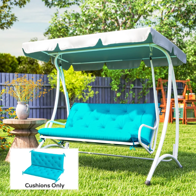 Outsunny 2 Seater Garden Bench Cushion, Thick Outdoor Non-Slip 2 Seater Soft Pad With Backrest for Garden Patio, 47" x 43" x 5", Turquoise