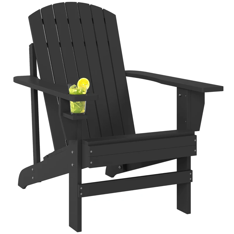 Outsunny Classic Adirondack Chair Muskoka Chair, Garden Deck Chair with Cup Holder for Patio, Indoor, Backyard, Black