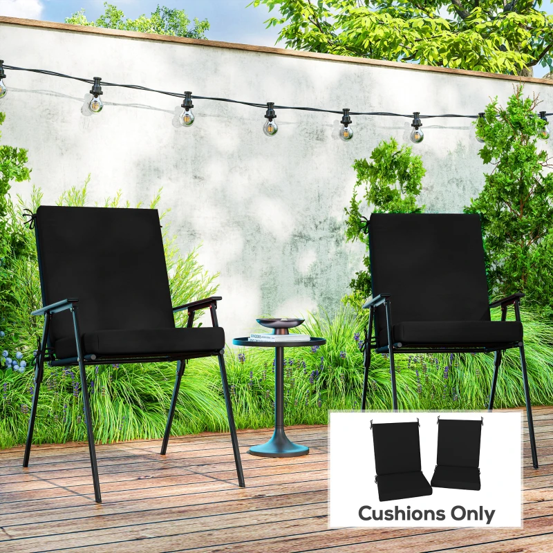 Outsunny Outdoor Cushions Set of 2 for Dining Chairs, Outdoor Seat Cushions with Back, Fade-Resistant Yarn-Dyed Polyester, Black