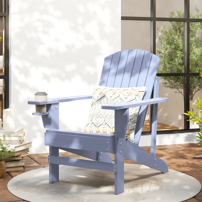 Outsunny Oversized Adirondack Chair, Outdoor Fire Pit and Porch Seating, Classic Log Lounge w/ Built-in Cupholder, Gray