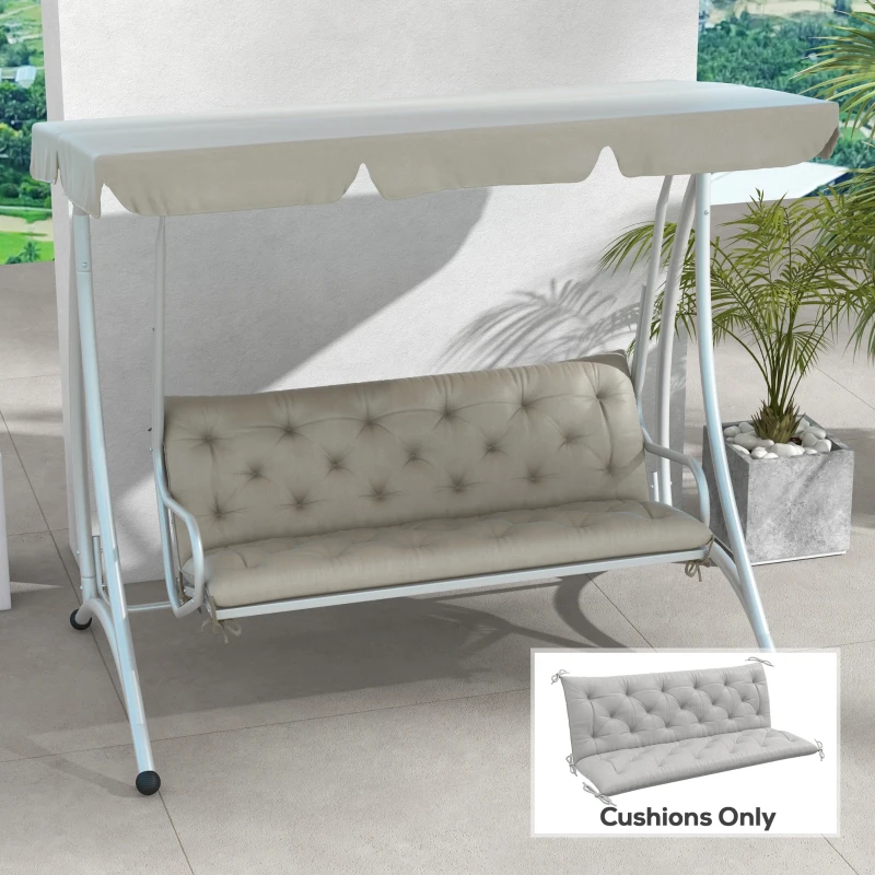 Outsunny 3-Seater Outdoor Bench Swing Chair Replacement Cushions for Patio Garden, Light Grey
