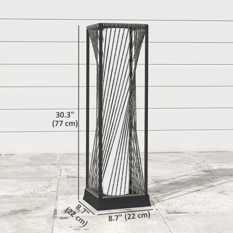 Outsunny Rattan Solar Floor Lamp, Decorative Outdoor Lamp with Auto On/Off LED Lights, IP44 for Patio, Porch, Pathway, Grey