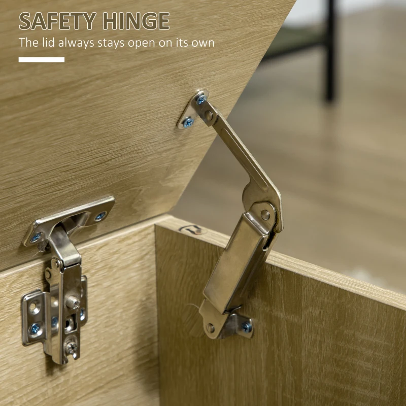 HOMCOM Storage Bench, Lift Top Storage Chest, Shoe Bench with Safety Hinges and Steel Legs, Storage Trunk for Bedroom, Entryway, 35.4x17.7x17.7 Inches, Natural