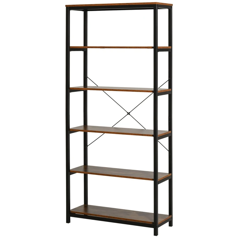 HOMCOM Retro Industrial Bookcase Storage Shelf Closet Floor Standing Display Rack with 6 Tiers, Metal Frame for Living Room & Study
