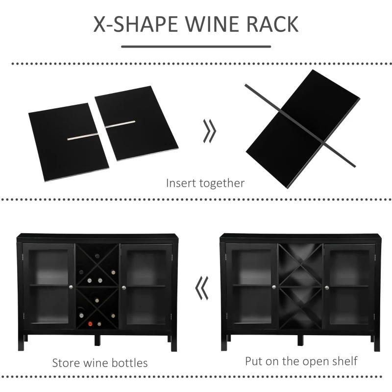 HOMCOM 30.25" Modern Kitchen Sideboard, Buffet Cabinet with Removable Wine Rack, Tempered Glass Door Cabinet and Adjustable Shelves for Living Room, Kitchen, Entryway, Black