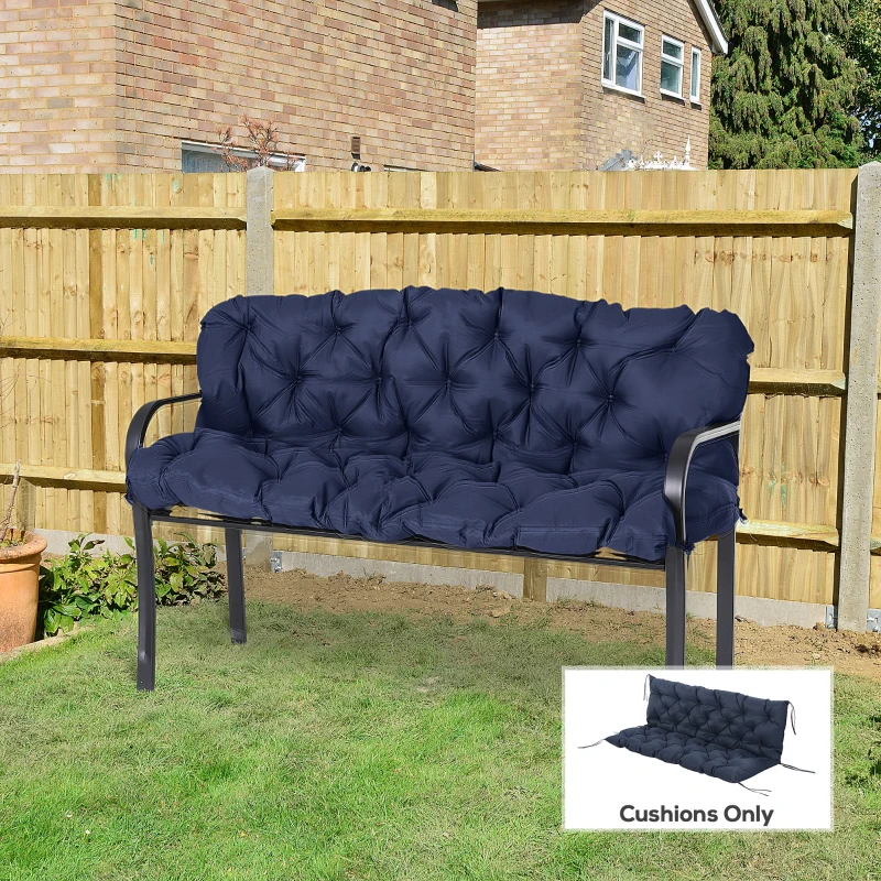 Outsunny 59" x 38" Tufted Bench Cushion for Outdoor Furniture, 3-Seater Replacement for Swing Chair, Patio Sofa/Couch, Dark Blue