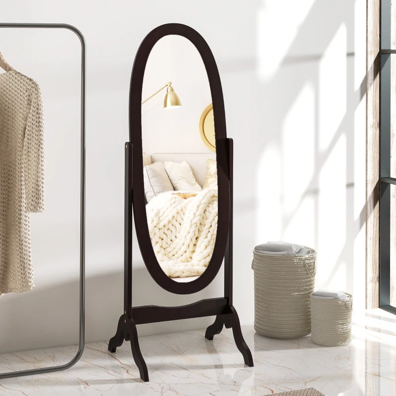 HOMCOM Floor Standing Mirror Full Length Mirror with Adjustable Angle Oval Frame for Dressing Room Bedroom Living Room Coffee