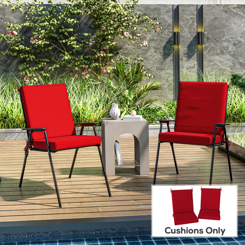 Outsunny Outdoor Cushions Set of 2 for Dining Chairs, Outdoor Seat Cushions with Back, Fade-Resistant Yarn-Dyed Polyester, Wine Red