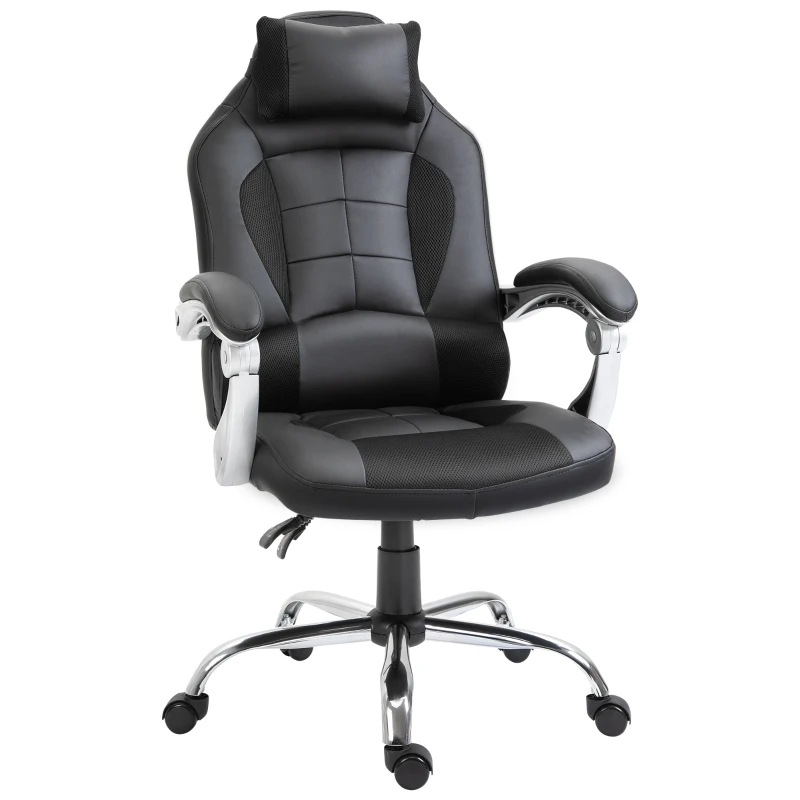 HOMCOM High Back Office Chair, Executive Racing Gaming Chair, Adjustable Recliner with Removable Headrest Pillow for Office, Black