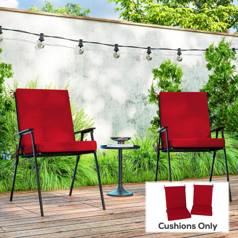 Outsunny Outdoor Cushions Set of 2 for Dining Chairs, Outdoor Seat Cushions with Back, Fade-Resistant Yarn-Dyed Polyester, Wine Red