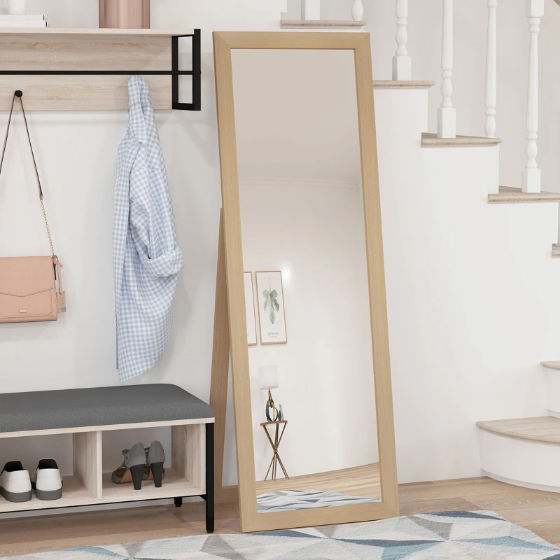 HOMCOM 58" x 20" Floor Standing Mirror, Full Body Mirror for Bedroom, Living Room, Oak