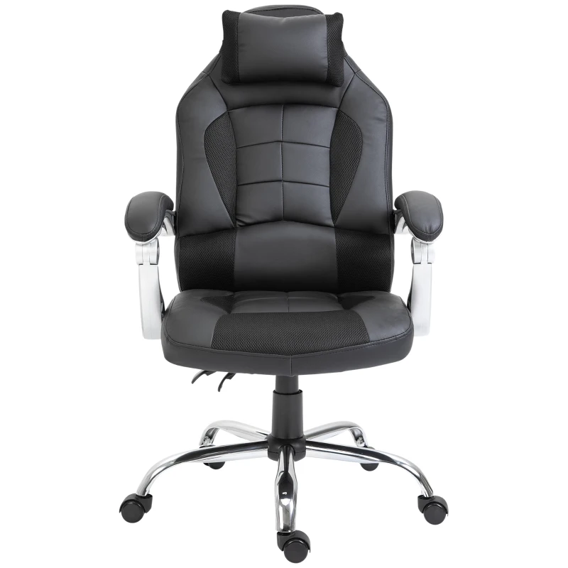 HOMCOM High Back Office Chair, Executive Racing Gaming Chair, Adjustable Recliner with Removable Headrest Pillow for Office, Black