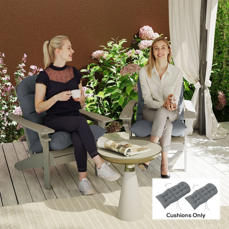 Outsunny Adirondack Chair Cushions Set of 2, Tufted High Back Patio Non-Slip Cushions for Adirondack Chairs, Gray