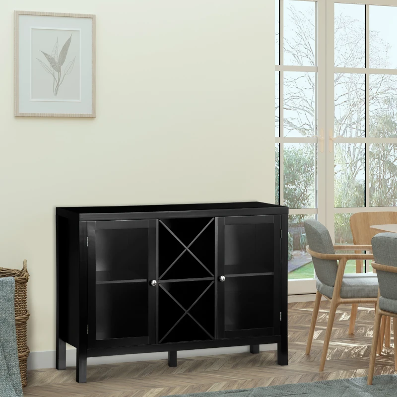 HOMCOM 30.25" Modern Kitchen Sideboard, Buffet Cabinet with Removable Wine Rack, Tempered Glass Door Cabinet and Adjustable Shelves for Living Room, Kitchen, Entryway, Black