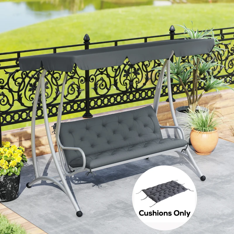 Outsunny 3 Seater Outdoor Seat Pads Bench Swing Chair Replacement Cushions Backrest for Patio Garden, Dark Grey