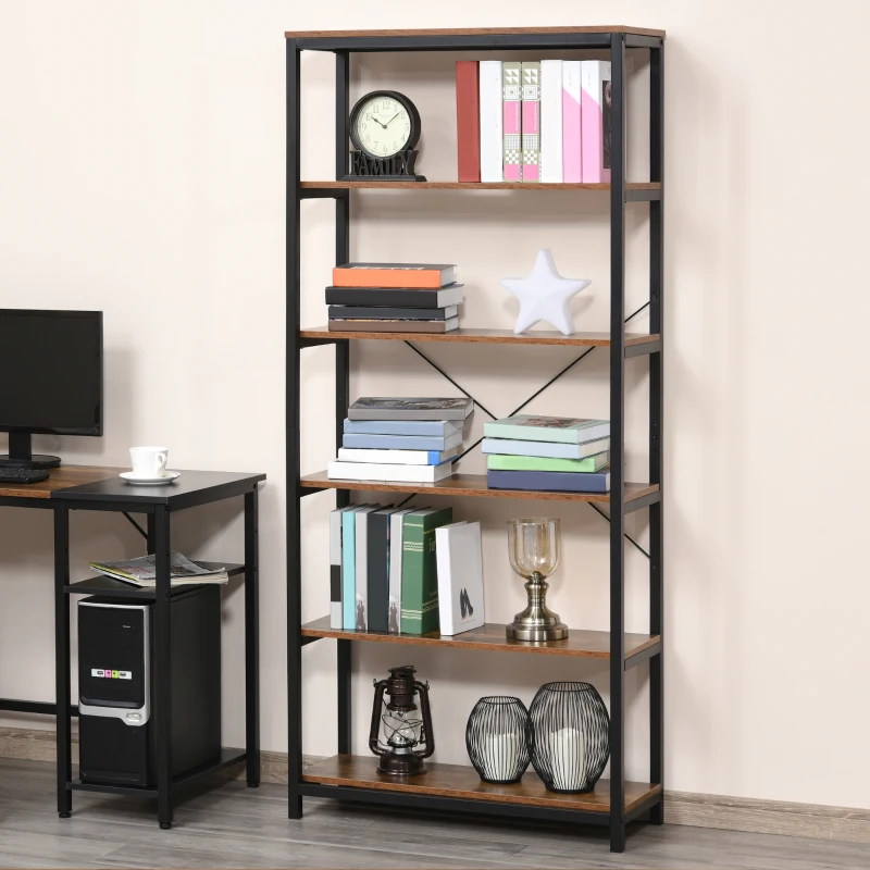 HOMCOM Retro Industrial Bookcase Storage Shelf Closet Floor Standing Display Rack with 6 Tiers, Metal Frame for Living Room & Study