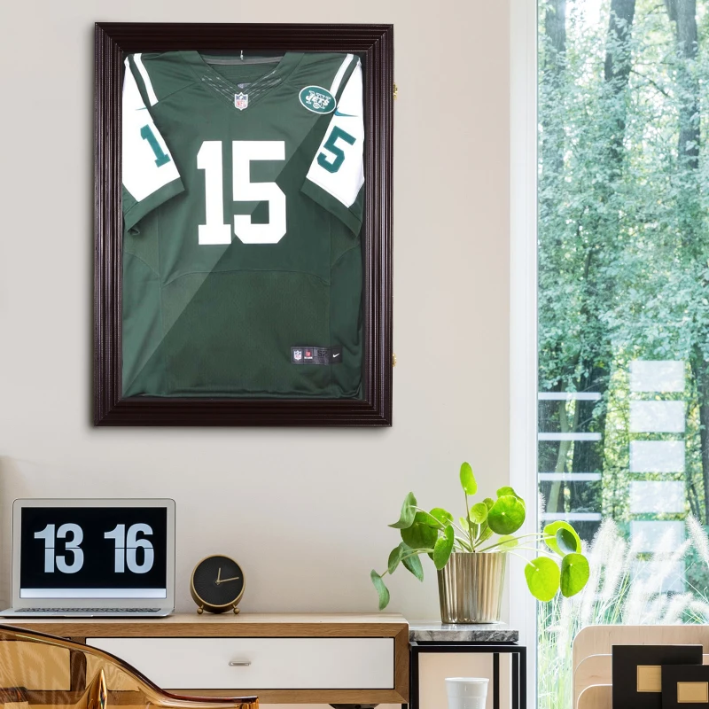 HOMCOM Jersey Display Frame Case, Acrylic Sports Shirt Shadow Box for Basketball Football Baseball, 26" x 35", Brown