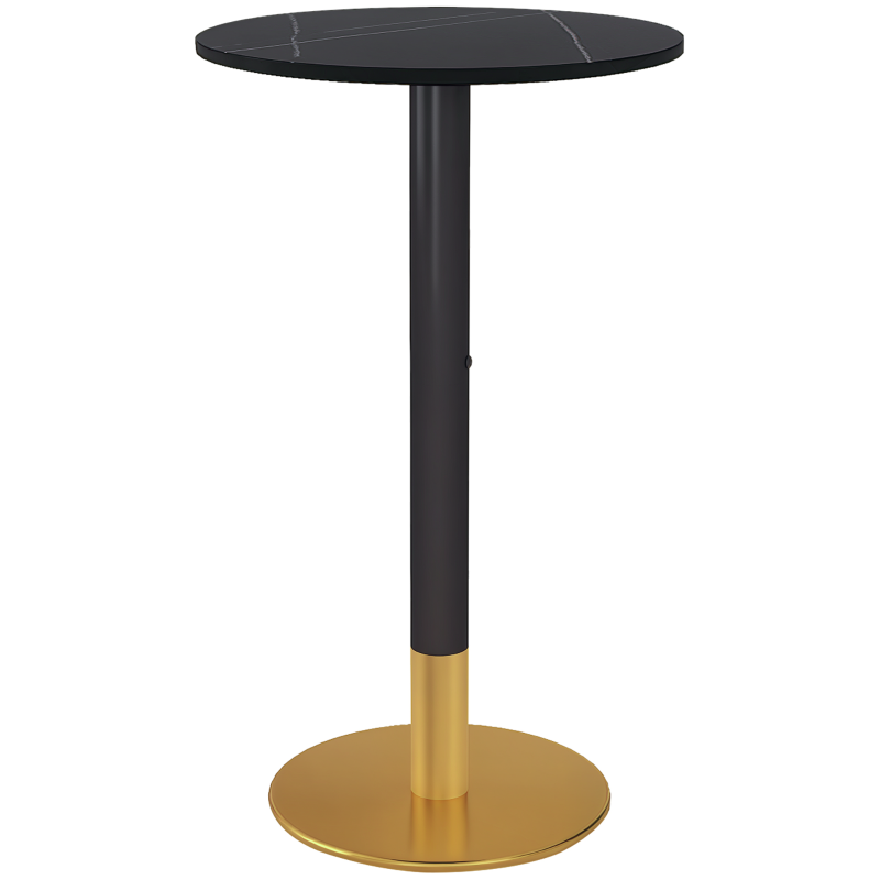 HOMCOM High Top Bar Table, Modern Round Dining Table with Faux-marbled Top and Gold Base, Bistro Table for 2 People, Black
