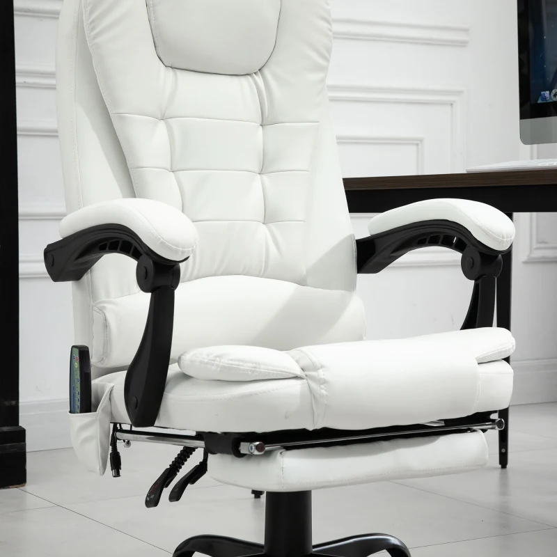 Vinsetto 7-Point Vibrating Massage Chair, Reclining Office Chair with Footrest, Reclining Back, Adjustable Height, White
