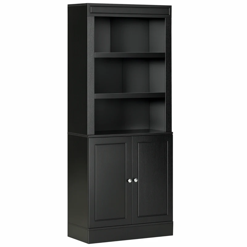 HOMCOM 72" Kitchen Buffet with Hutch, Freestanding Cupboard, Pantry with 6-Tier Shelving, 2 Doors Cabinet with Adjustable Shelves, Black, Wood Grain