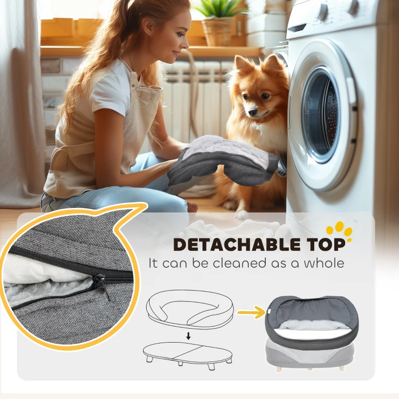 PawHut Pet Sofa Bed for Large Dogs with Removable Cushion, Washable Cover, Anti-slip Foot Pads, Grey