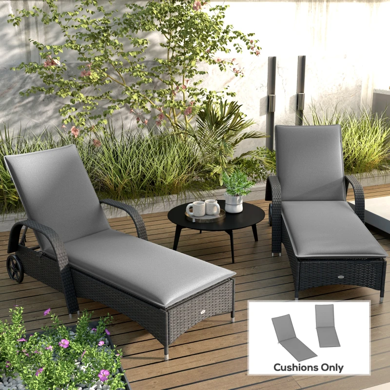 Outsunny Foldable Chaise Lounge Cushion Set of 2, Outdoor Lounge Chair Cushion Set, UPF50+ 200gsm Fabric, 76" x 23", Gray