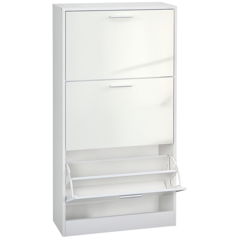 HOMCOM Slim Shoe Storage with 3 Flip Drawers and Adjustable Shelves Shoe Cabinet Organizer for 15 Pair, High Gloss White(m-2)