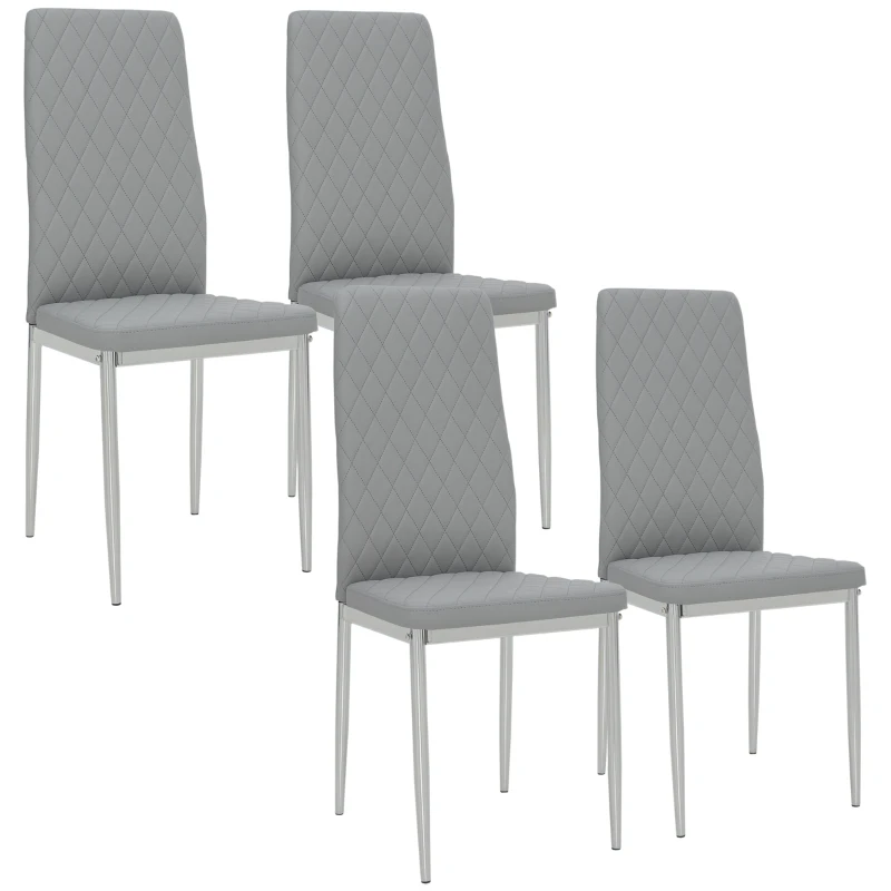 HOMCOM Kitchen Chairs Set of 4, Dining Chairs w/ Faux Leather Upholstery and Steel Legs for Living Room, Dining Room, Grey