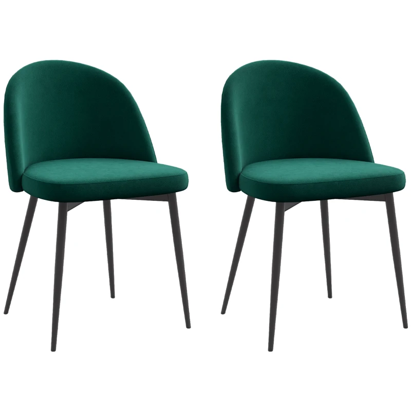 HOMCOM Set of 2 Mid-Back Dining Chair, Mid-Back Velvet-touch Upholstery Kitchen Chair for Living Room Dining Room, Green
