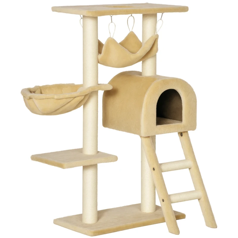 PawHut 39" Deluxe Cat Tree Tower Scratching Post Kitten Condo Activity Center Deep Cream
