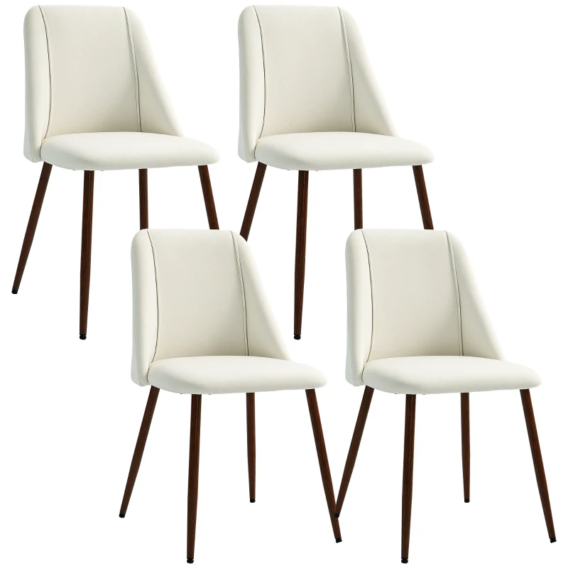 HOMCOM Upholstered Dining Chairs Set of 4, Velvet Accent Chair with Back and Wood-grain Steel Leg for Kitchen, Cream White