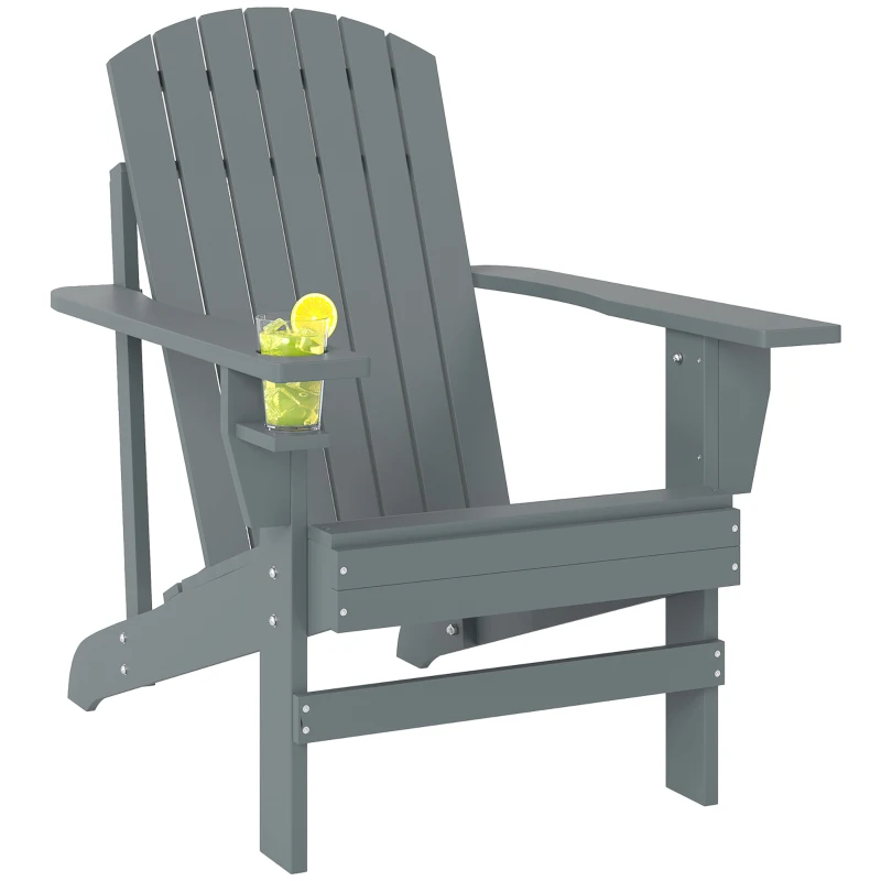 Outsunny Classic Adirondack Chair, Muskoka Chairs, Garden Deck Chair with Cup Holder for Patio, Indoor, Backyard, Dark Grey