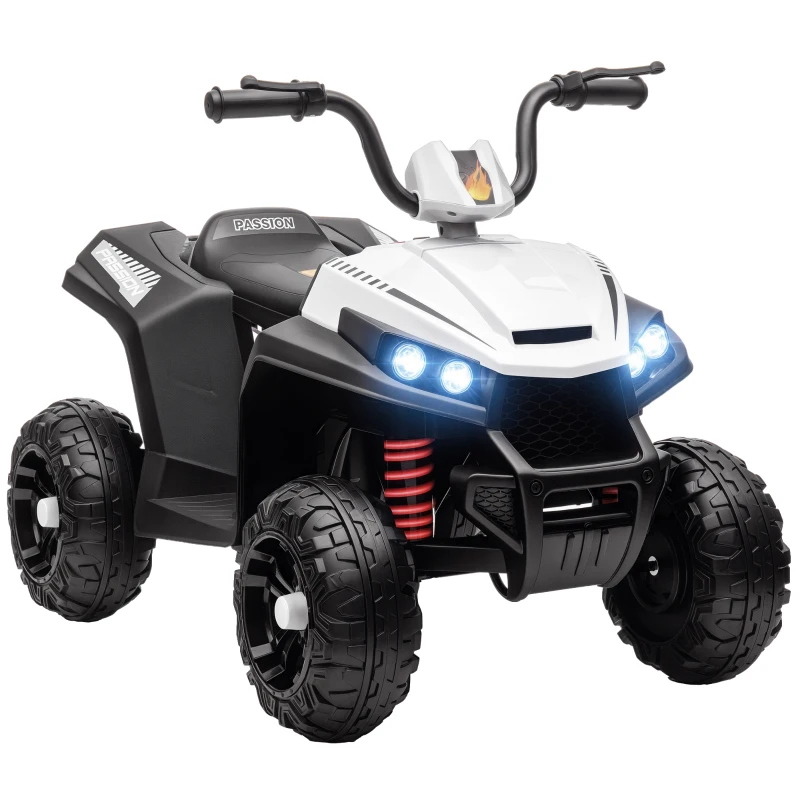 Qaba 12V Kids ATV with Four Wheels Spring Suspension, Forward & Backward, LED Light, MP3, Music, White