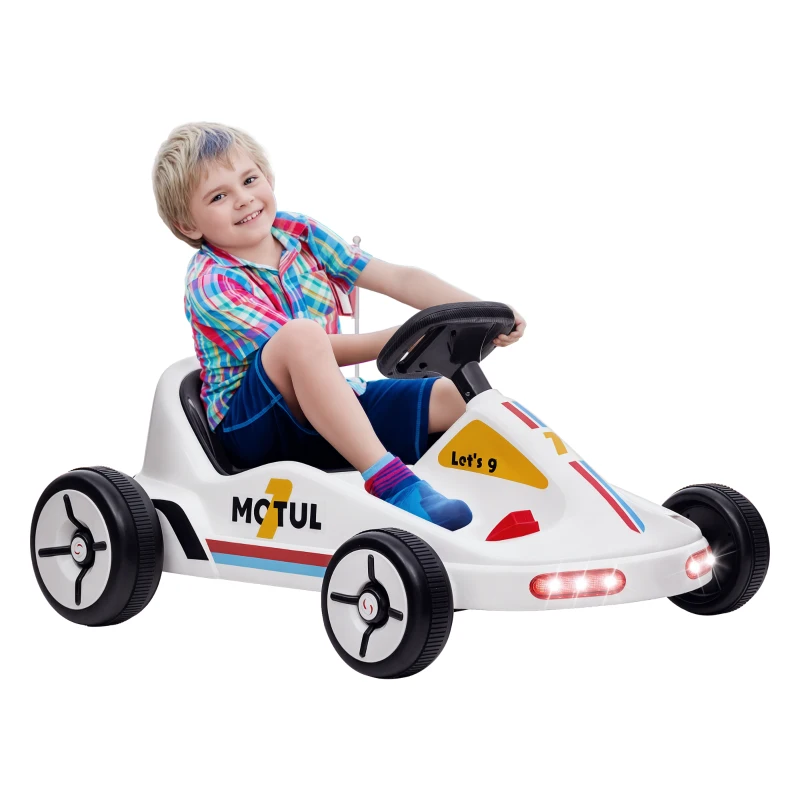 Qaba 6V Electric Go Kart for Aged 3-5 Kids with Music, Light, Horn, White