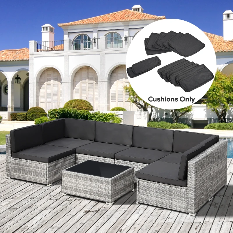 Outsunny 14pcs Sofa Cushion Cover Set Outdoor Patio Rattan Sofa Cushion Polyester Cover Replacement No Cushion Padding Included 6 Seat Cushion Cover & 8 Back Cushion Cover, Grey