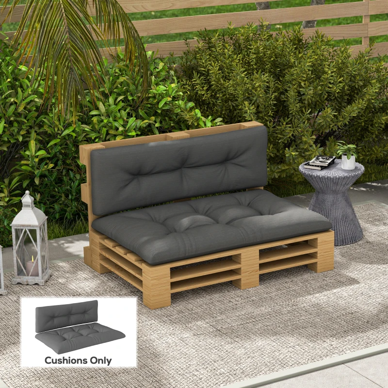 Outsunny 2 Seater Pallet Cushions Outdoor 3.9" Thick Replacement Cushions - Tufted Design for Garden, Patio, Dark Gray