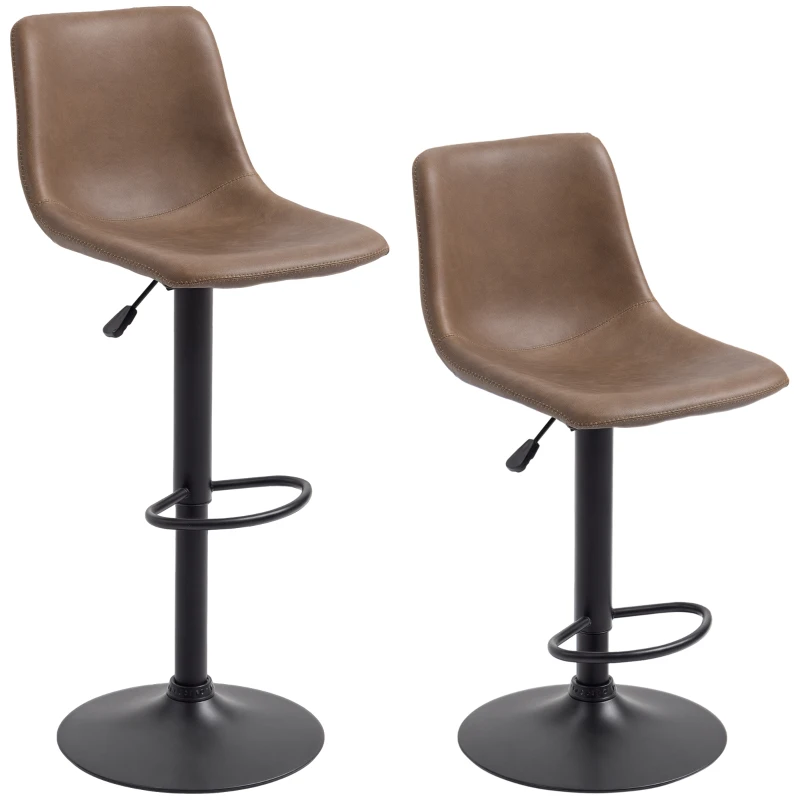 HOMCOM Adjustable Counter Height Bar Stools Set of 2, 360° Swivel Kitchen Counter Stools Dining Chairs with Backs, Vintage Leather, Brown