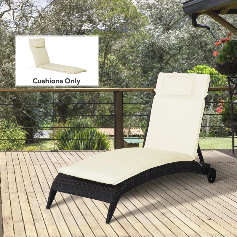 Outsunny Lounger Chair Cushion with Thick Padded, Headrest, Cream White