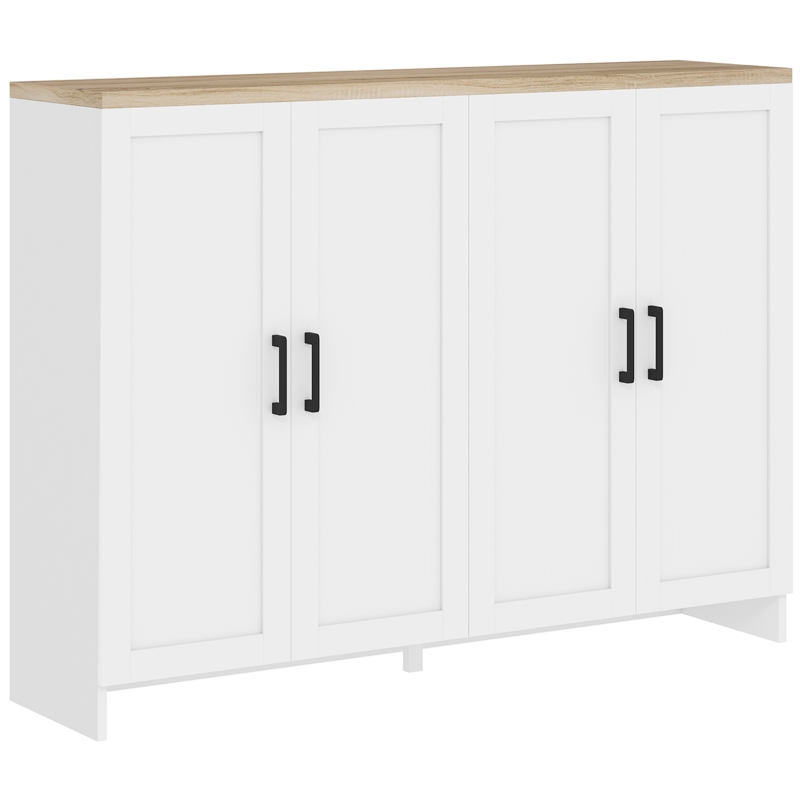HOMCOM Modern Sideboard Buffet Cabinet, Modern Kitchen Storage Cabinet with 4 Doors Adjustable Shelves, for Dining Room, White