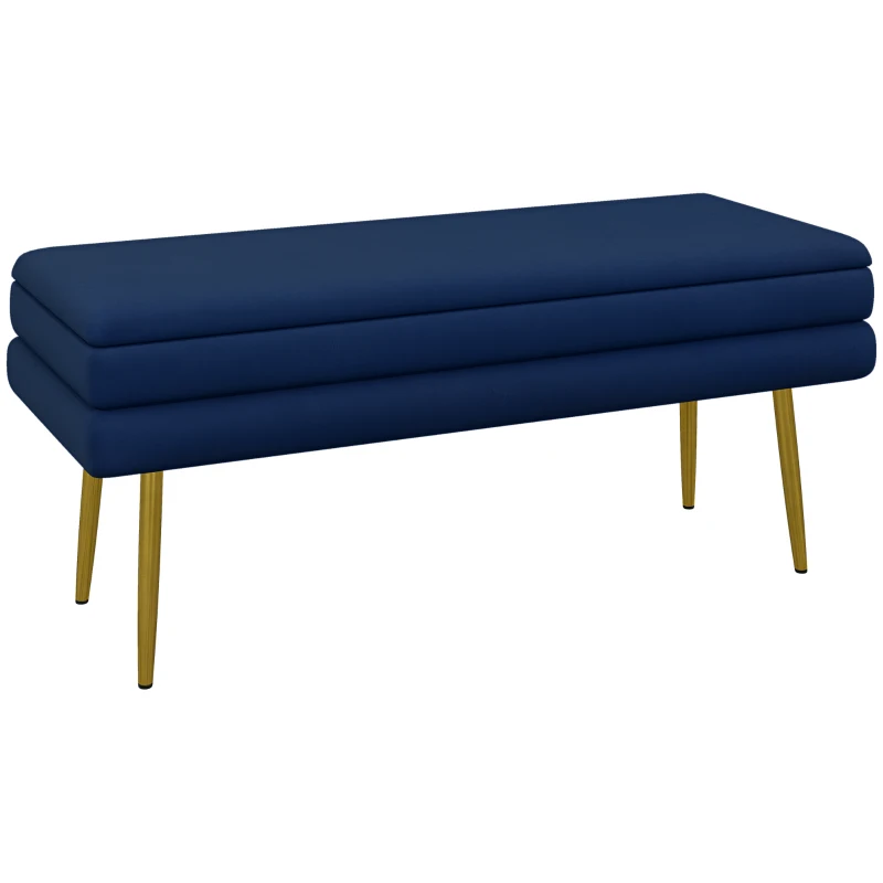 HOMCOM 39" Storage Ottoman, Velvet End of Bed Bench with Steel Legs, Foot Stool with Storage for Bedroom, Living Room